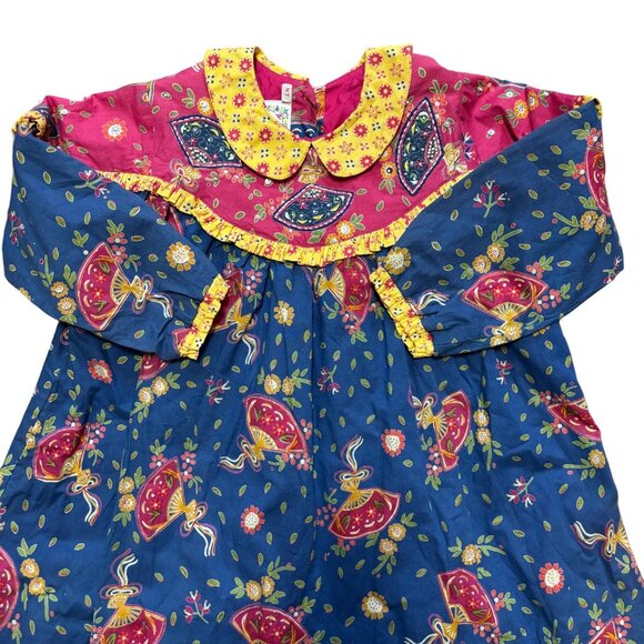 VTG KARAVAN Ethnic Print Floral Fan Bohemian Dress  Beading Sequins  SZ 4T - Picture 3 of 8